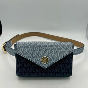 Michael Kors Two-Tone Blue Logo Belt Bag with Gold Hardware